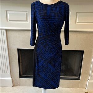 Lauren Ralph Lauren Three-fourth Length Sleeve Blue and Black Dress, Size 4